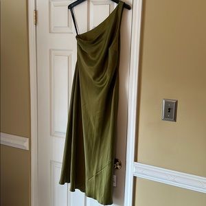 Olive green shiny off shoulder dress